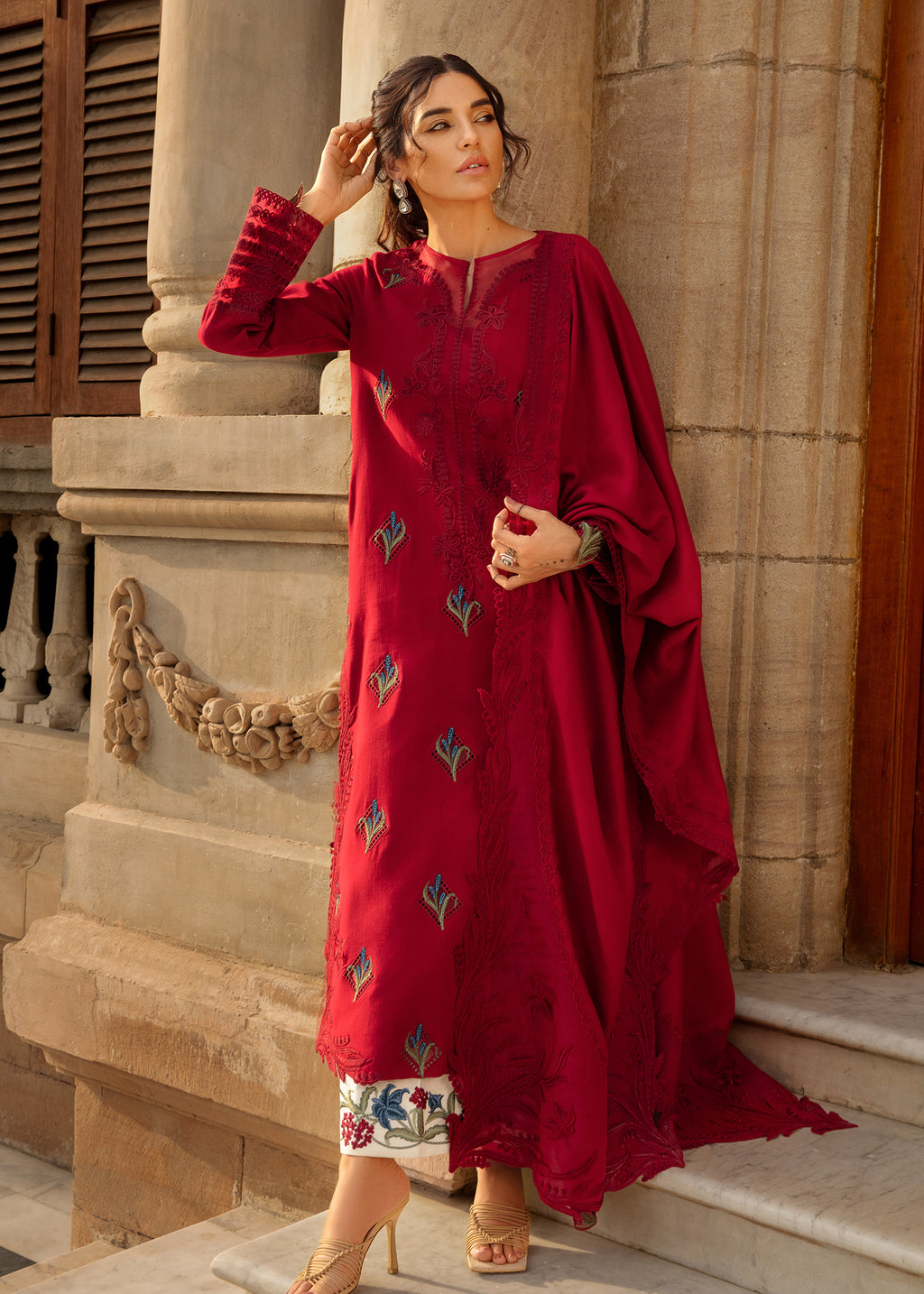 Crimson | Unstitched Embroidered Front with Organza | Jurao ka Kaam