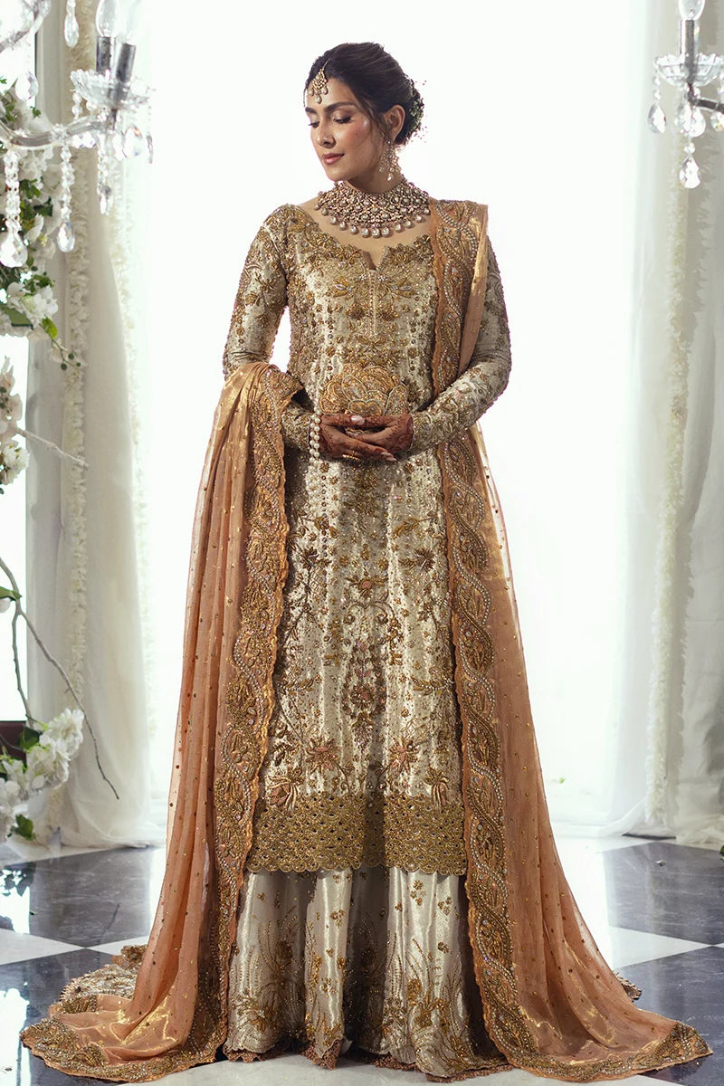 Mina Hasan | 3 Piece Unstitched Embroidered Tussle Silk | D-2343