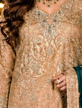 Maria B. | 3 Piece Unstitched Embroidered Silk | champagne