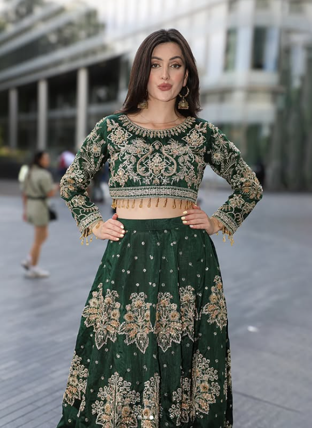 Emran Kashif | 3 Piece Unstitched Embroidered Silk Embellishment Lehenga | Royal Enchant EK-2506