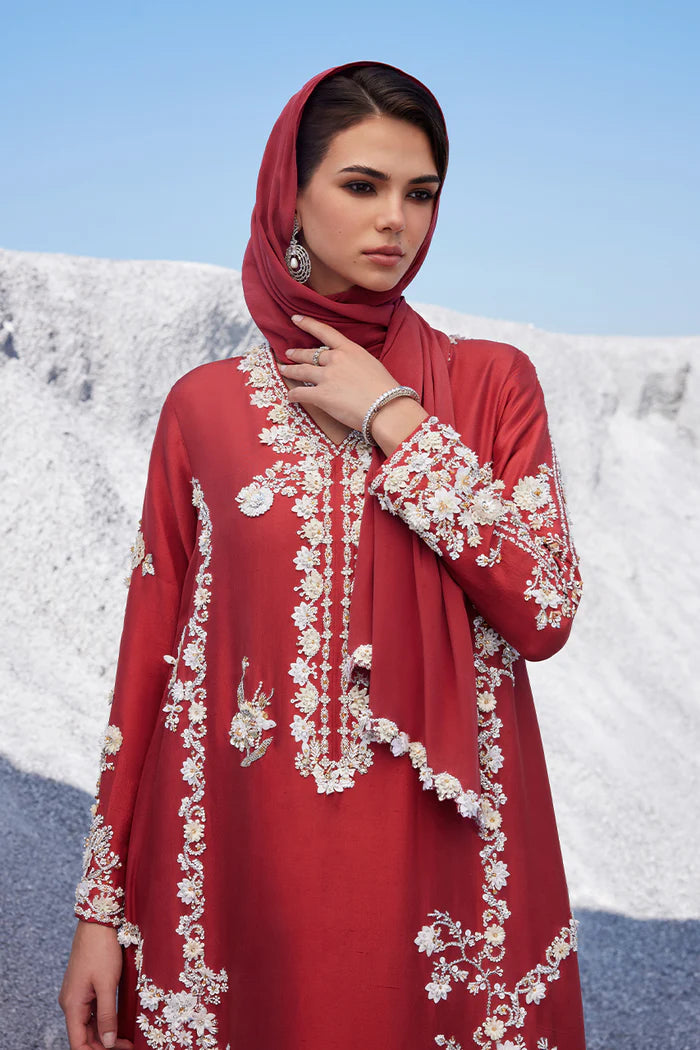 Nida Azwer | 3 Piece Unstitched Embroidered Raw Silk | Sibel