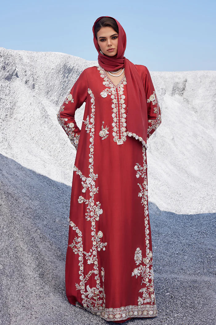 Nida Azwer | 3 Piece Unstitched Embroidered Raw Silk | Sibel