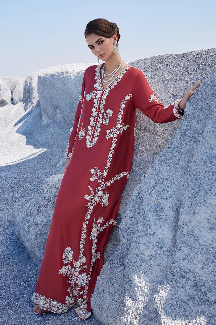 Nida Azwer | 3 Piece Unstitched Embroidered Raw Silk | Sibel