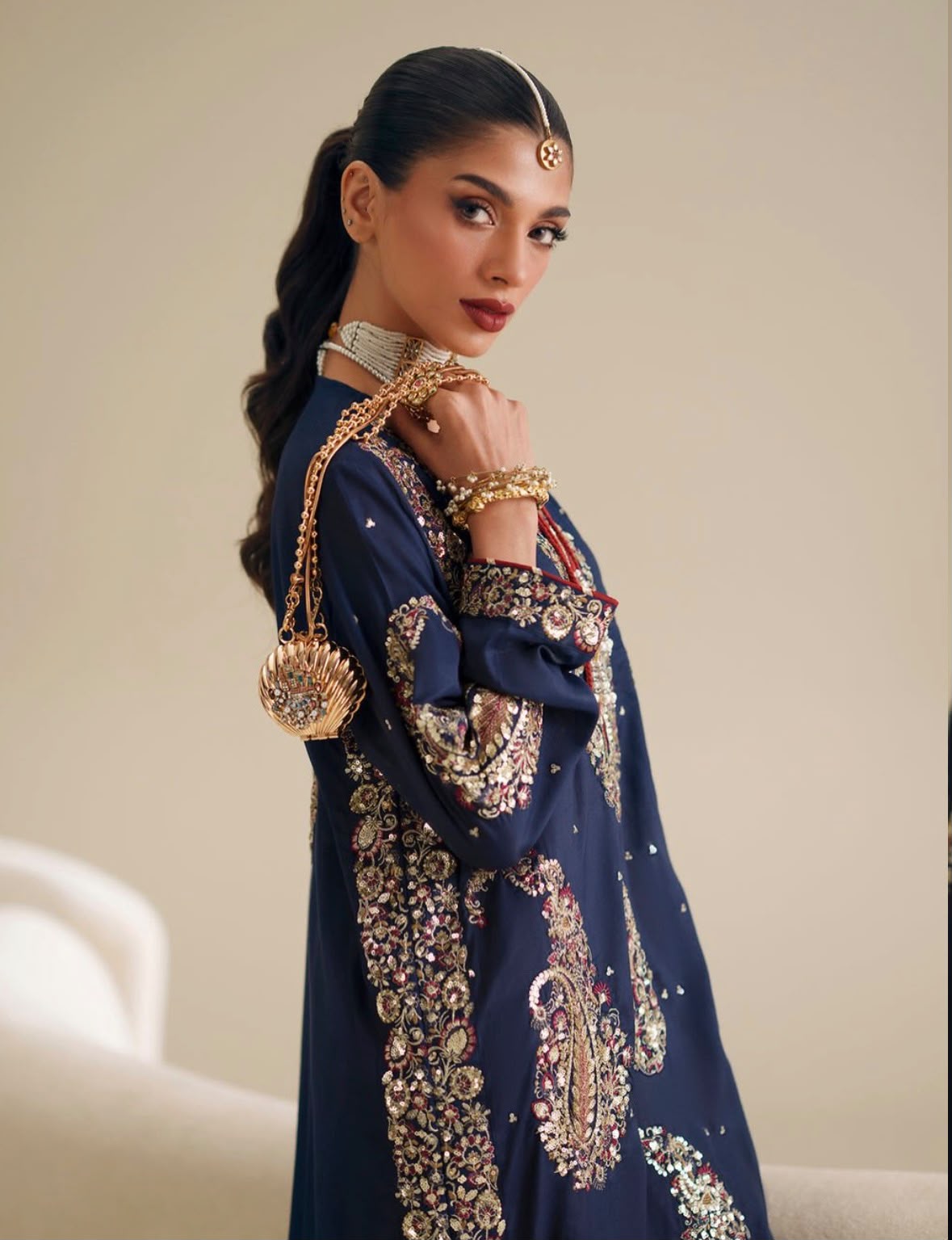 ETHNC | 3 Piece Unstitched Embroidered Tussle Silk | Navy Blue