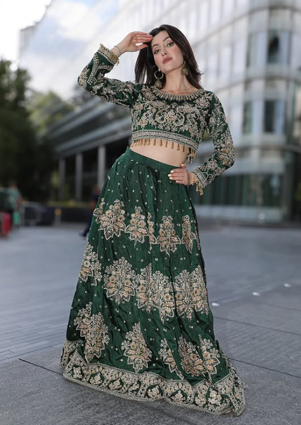 Emran Kashif | 3 Piece Unstitched Embroidered Silk Embellishment Lehenga | Royal Enchant EK-2506