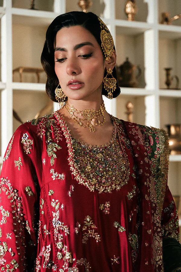 Suffuse | 3 Piece Unstitched Embroidered Shesha Silk Sharara | Afsanae