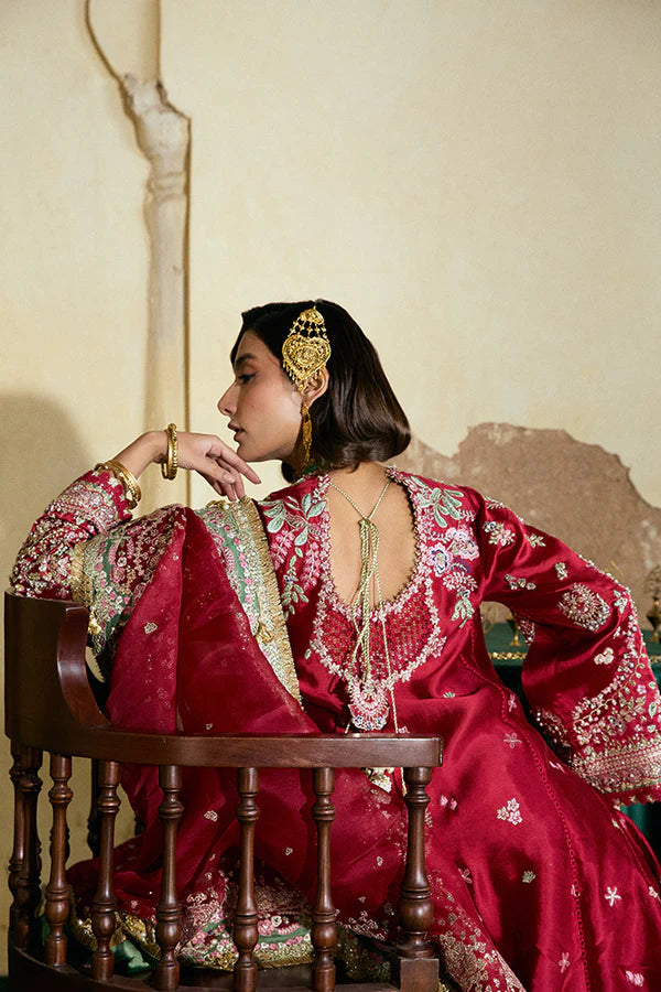 Suffuse | 3 Piece Unstitched Embroidered Shesha Silk Sharara | Afsanae