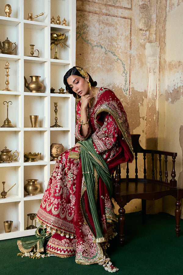 Suffuse | 3 Piece Unstitched Embroidered Shesha Silk Sharara | Afsanae