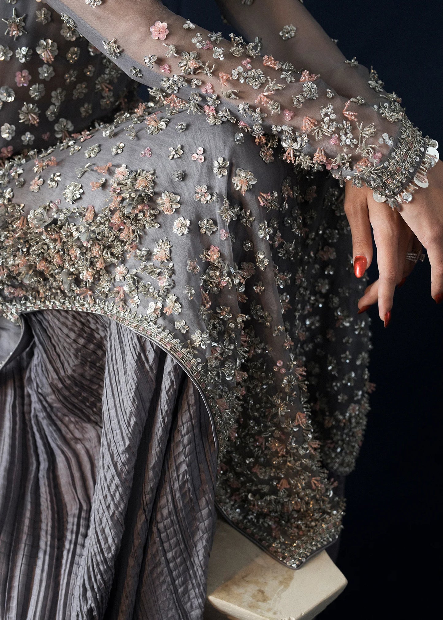 Hussain Rehar | 3 Piece Unstitched Embroidered Organza | Surmai