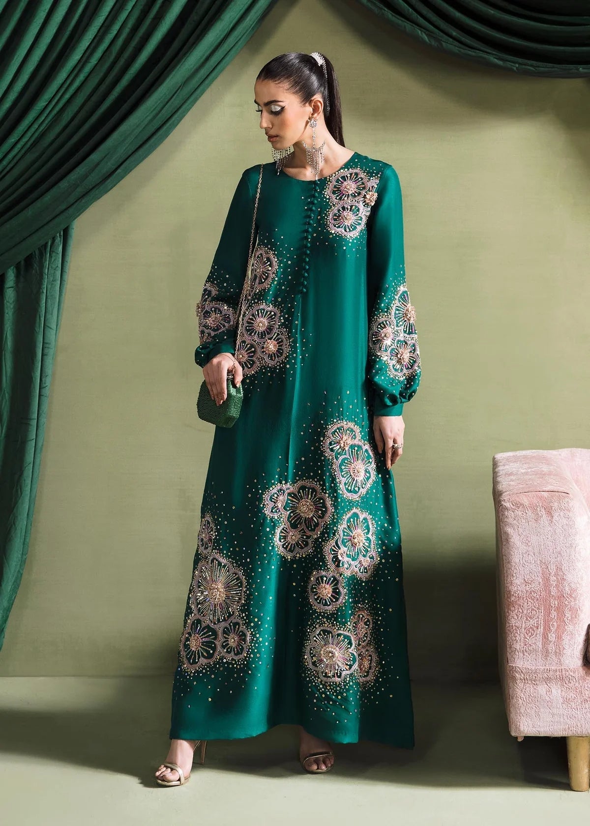 Kanwal Malik | 3 Piece Unstitched Embroidered Raw Silk | Olivia