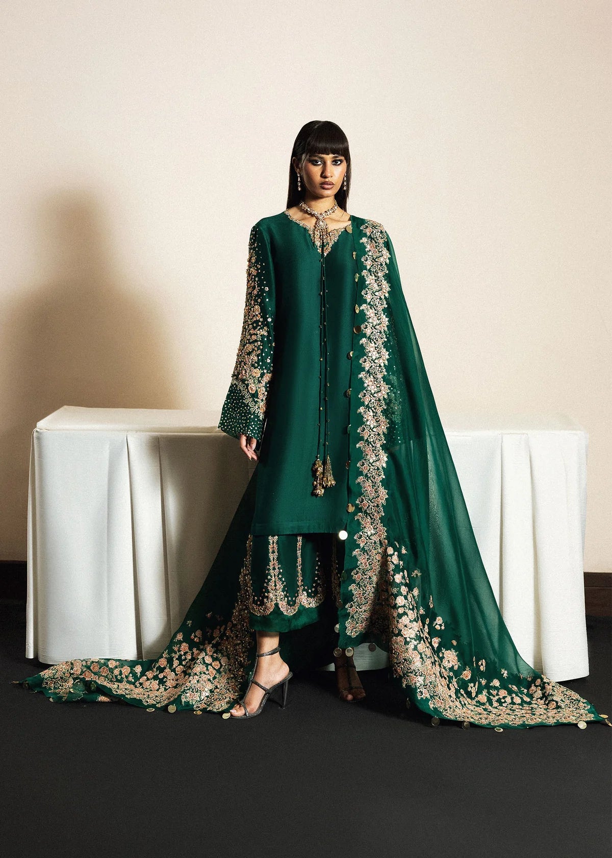 Hussain Rehar | 3 Piece Unstitched Embroidered Raw Silk | Noor Lepoque
