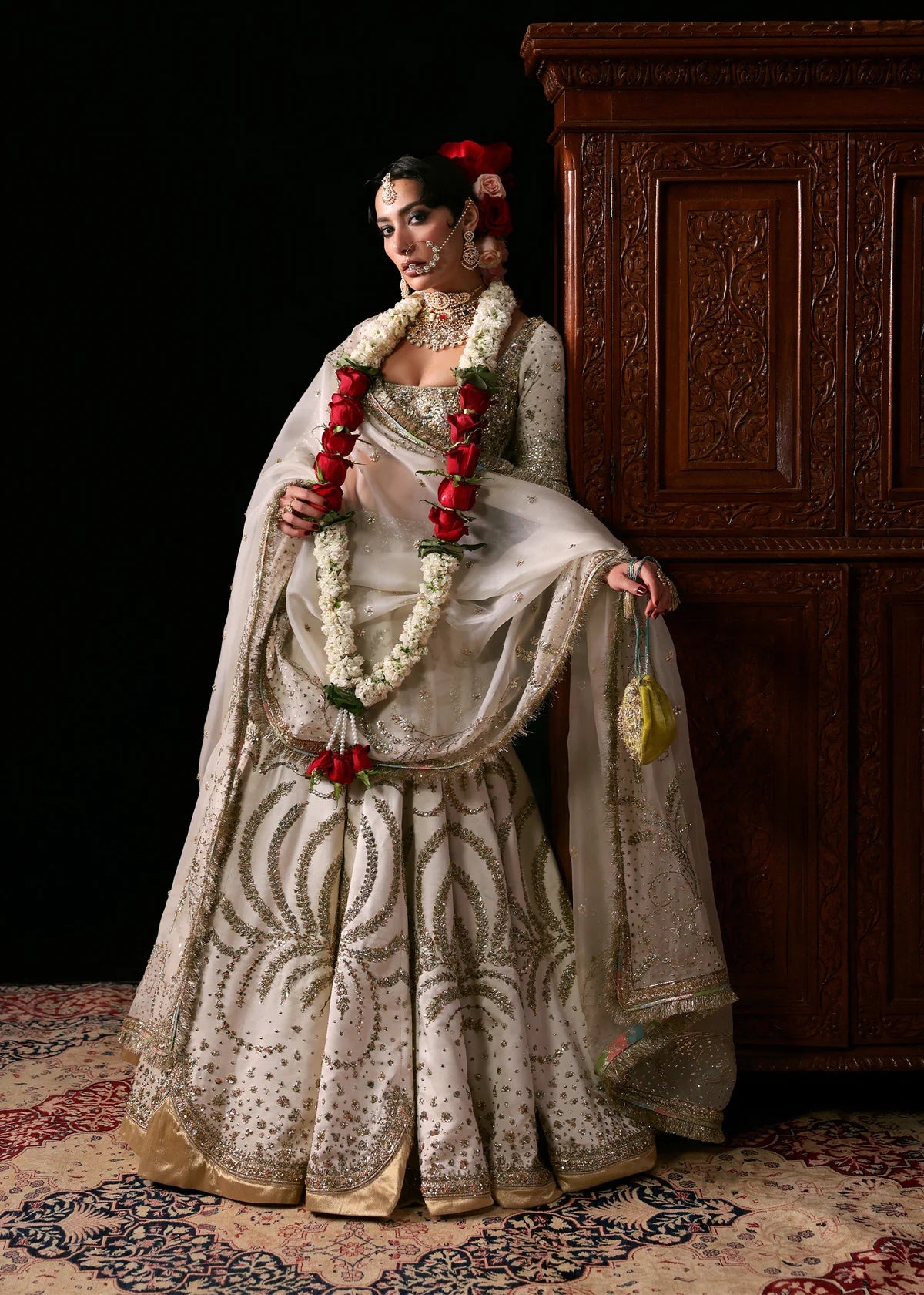 Hussain Rehar | 3 Piece Unstitched Embroidered Satin Lehenga | Chamkeli