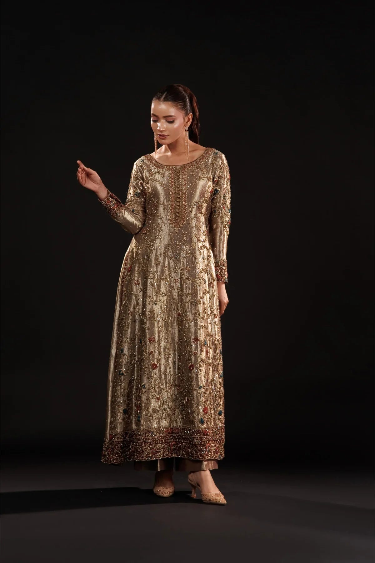 Usama | 3 Piece Unstitched Embroidered Silk | Gilded Mosaic