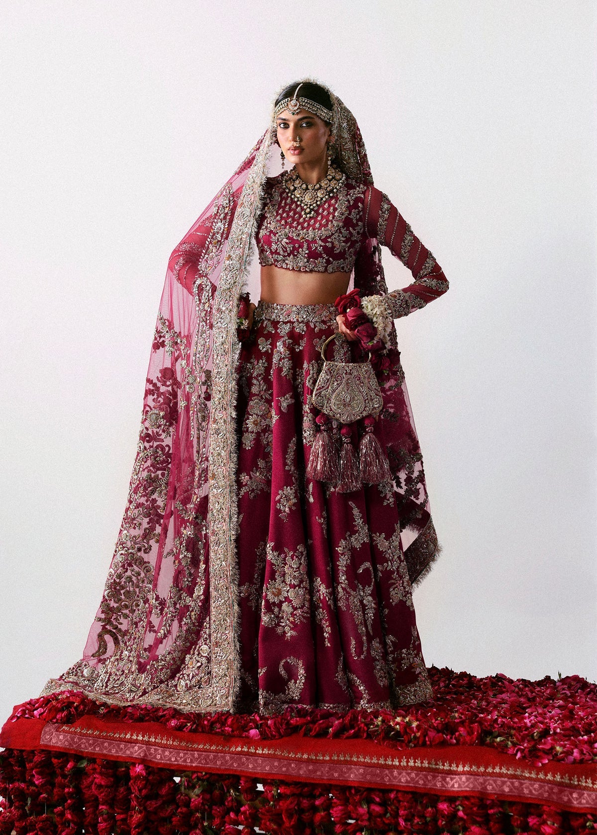 Hussain Rehar | 3 Piece Unstitched Embellished satin choli Lehenga | Naunihal