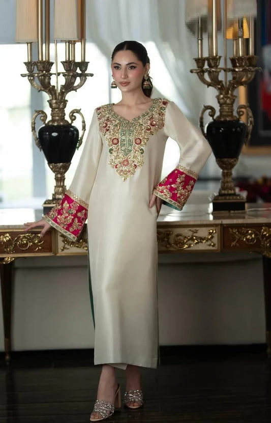Aleena Khan | 3 Piece Unstitched Embroidered Tussle Silk | Poshkari