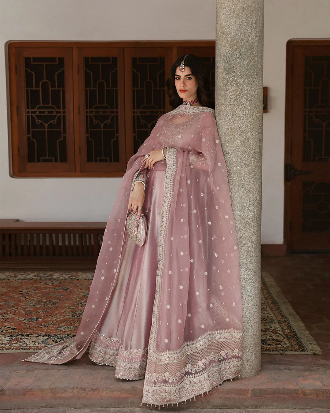 Faiza Saqlain | 3 Piece Unstitched Embroidered Embellished Tissue Pishwas | Halina