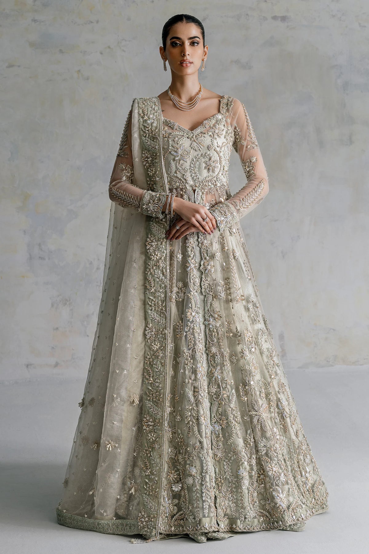 Ammara Khan | 3 Piece Unstitched Embroidered Jamawar Lehenga | Silver Dreams (D-10)