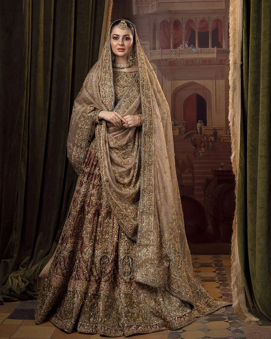 Faiza Saqlain | 3 Piece Unstitched Embroidered Tissue Lehenga | Muntaha