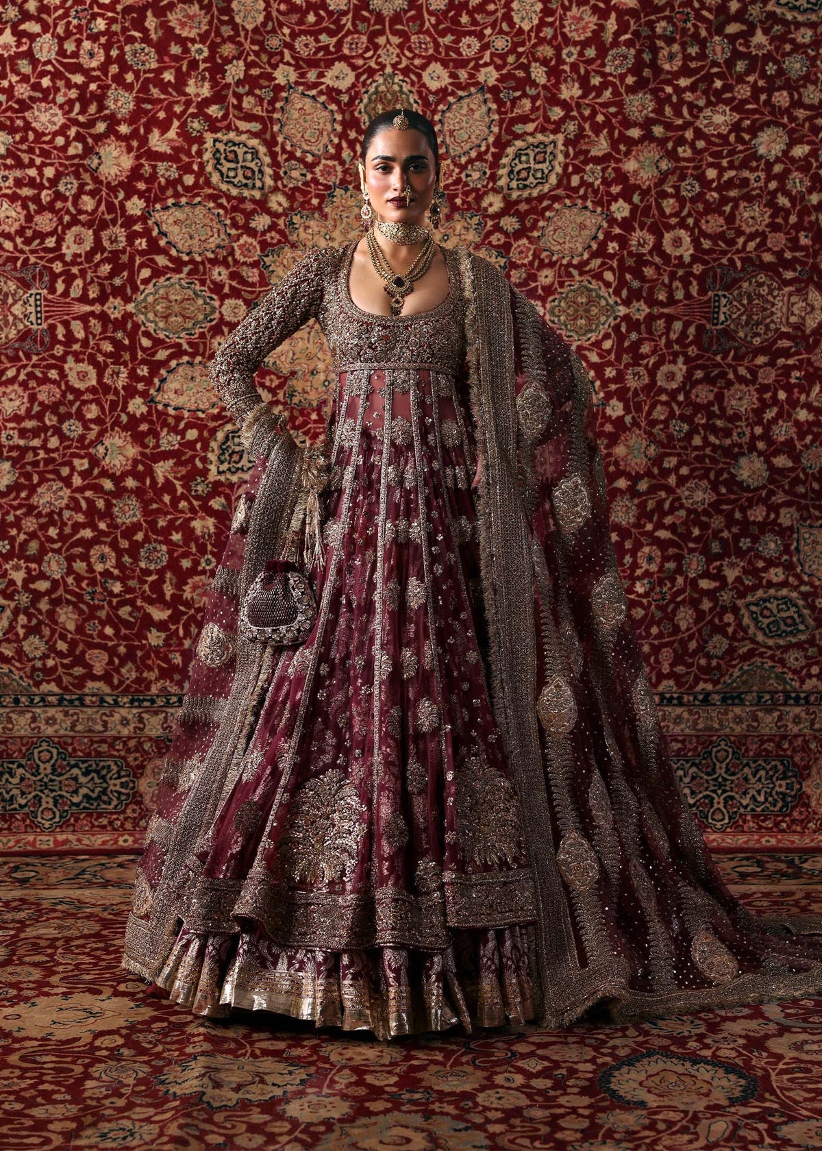 Hussain Rehar | 3 Piece Unstitched Embroidered Chandheri Bunch Lehenga | Bayaan