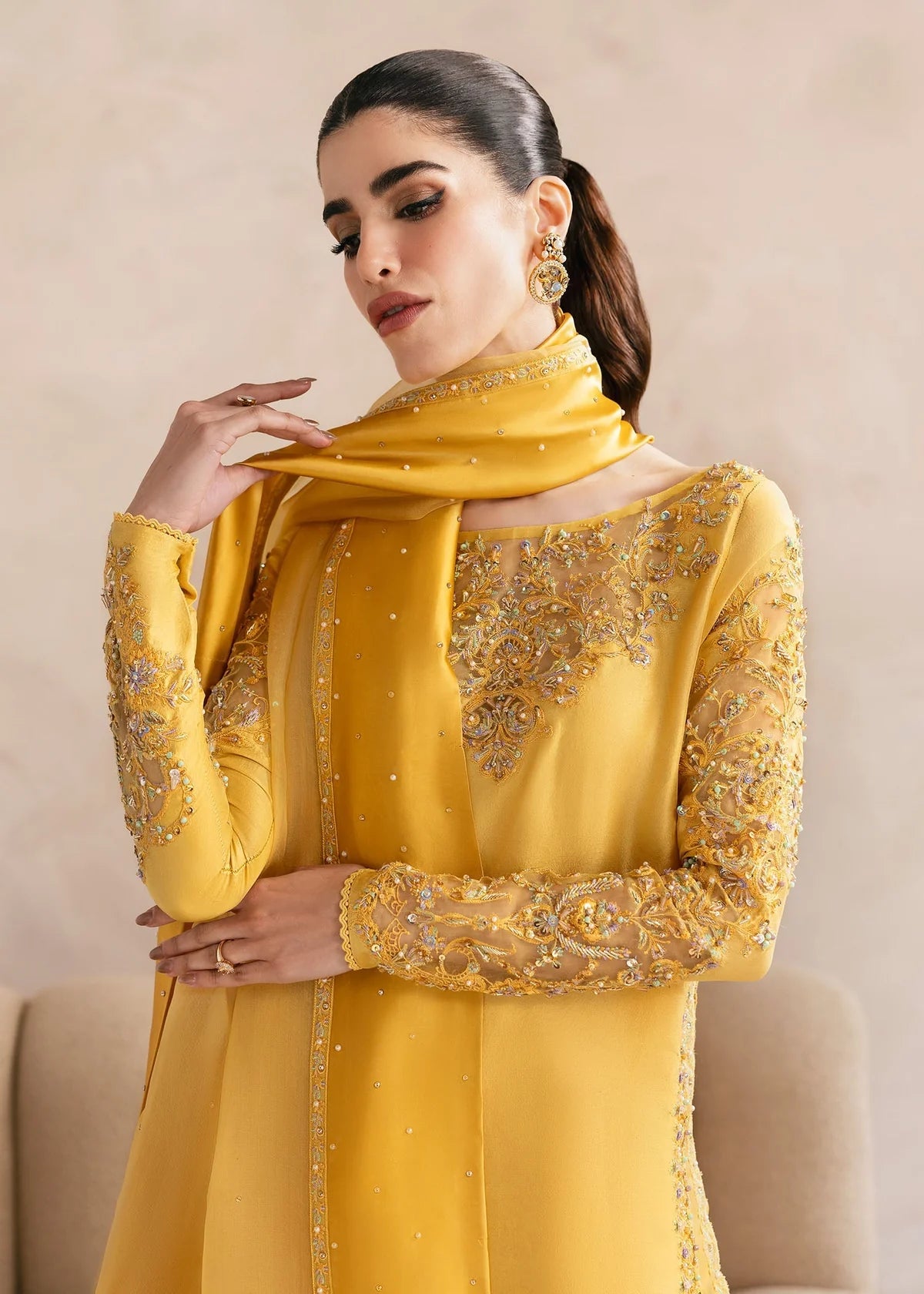 Kanwal Malik | 3 Piece Unstitched Embroidered Raw Silk | Saesha