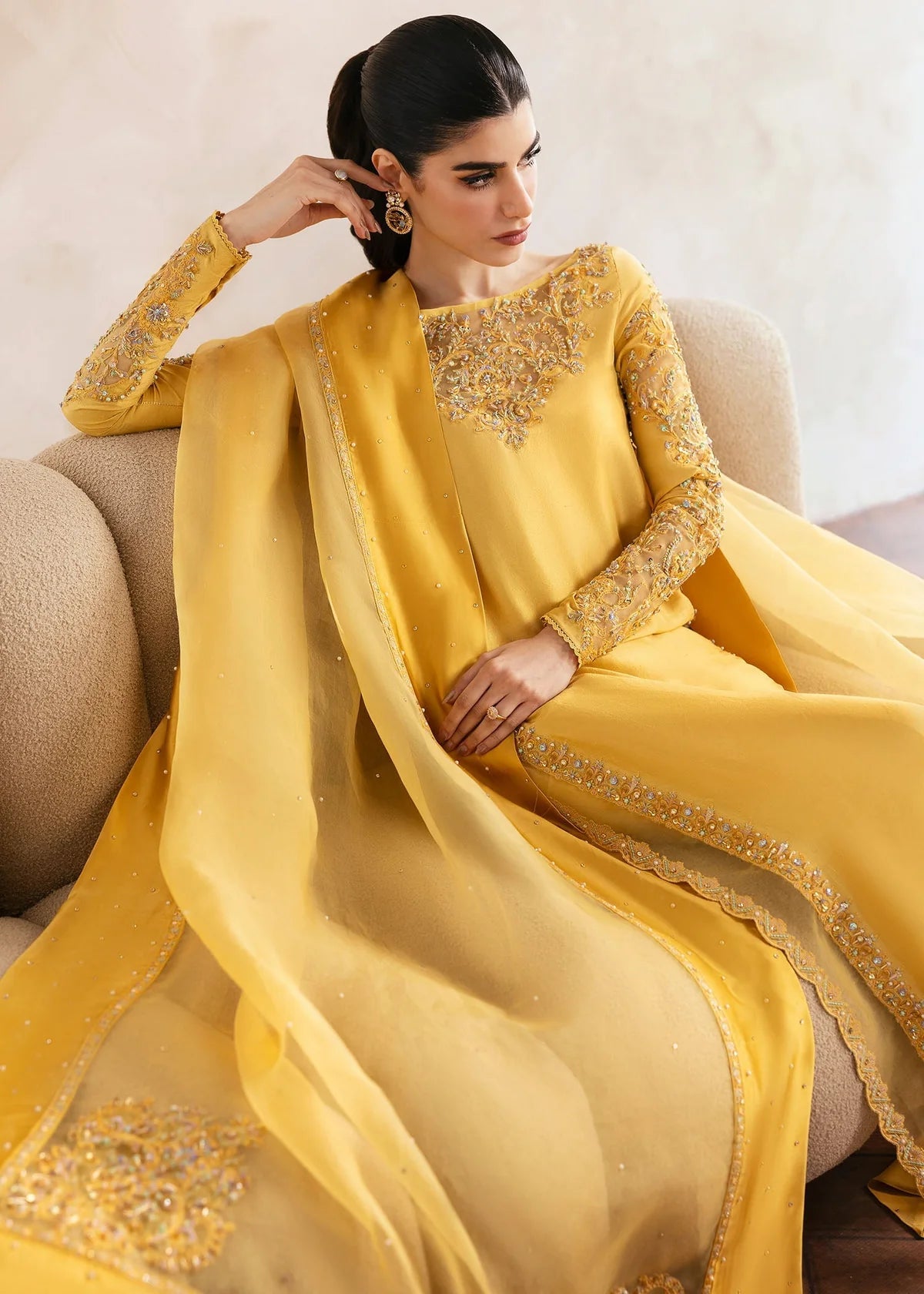 Kanwal Malik | 3 Piece Unstitched Embroidered Raw Silk | Saesha