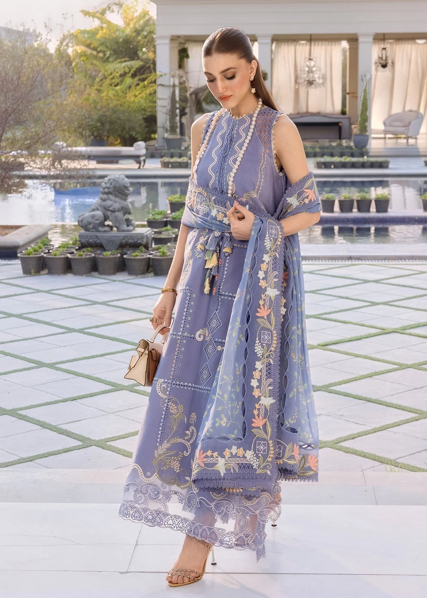 Crimson | 3 Piece Unstitched Embroidered Lawn | Floral Serenity-D1B