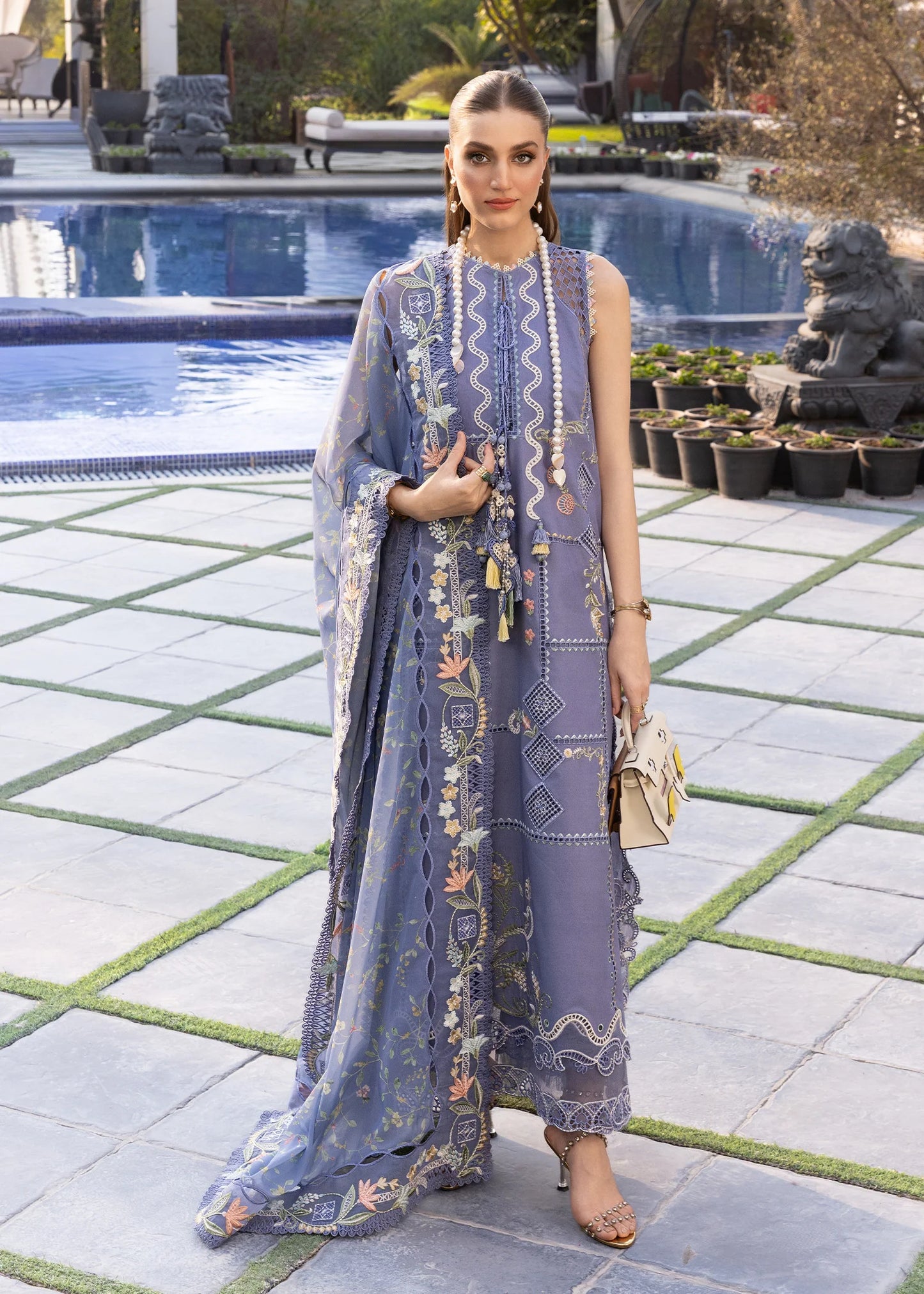 Crimson | 3 Piece Unstitched Embroidered Lawn | Floral Serenity-D1B