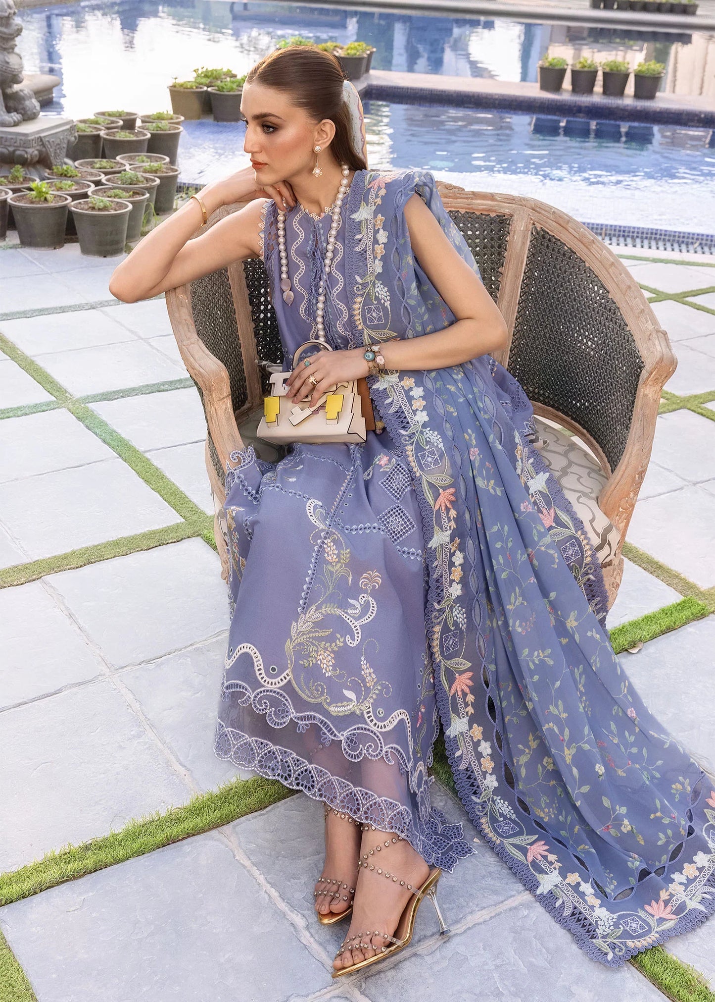 Crimson | 3 Piece Unstitched Embroidered Lawn | Floral Serenity-D1B