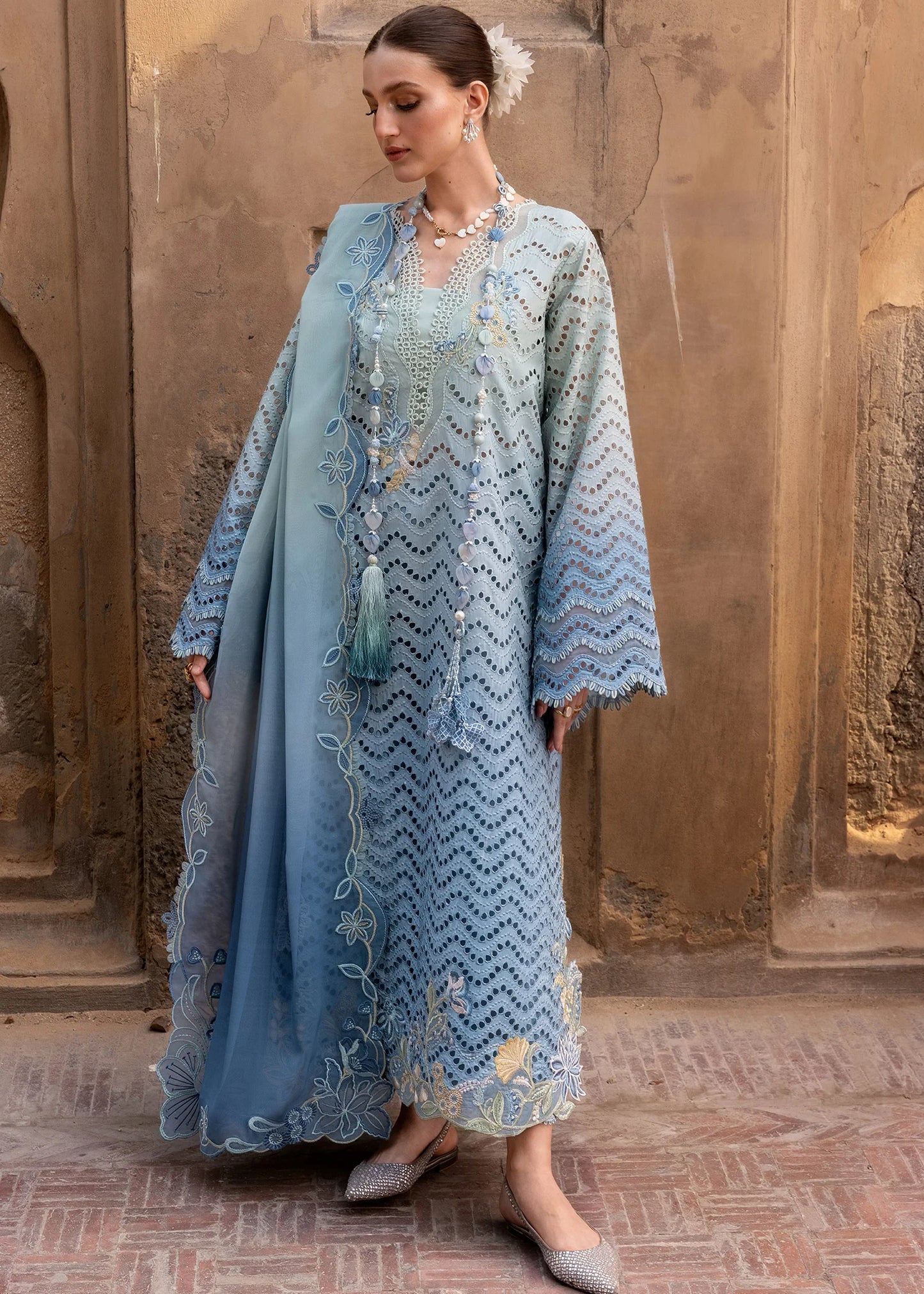 Crimson | 3 Piece Unstitched Embroidered Lawn | OMBRE LOVE - D8A