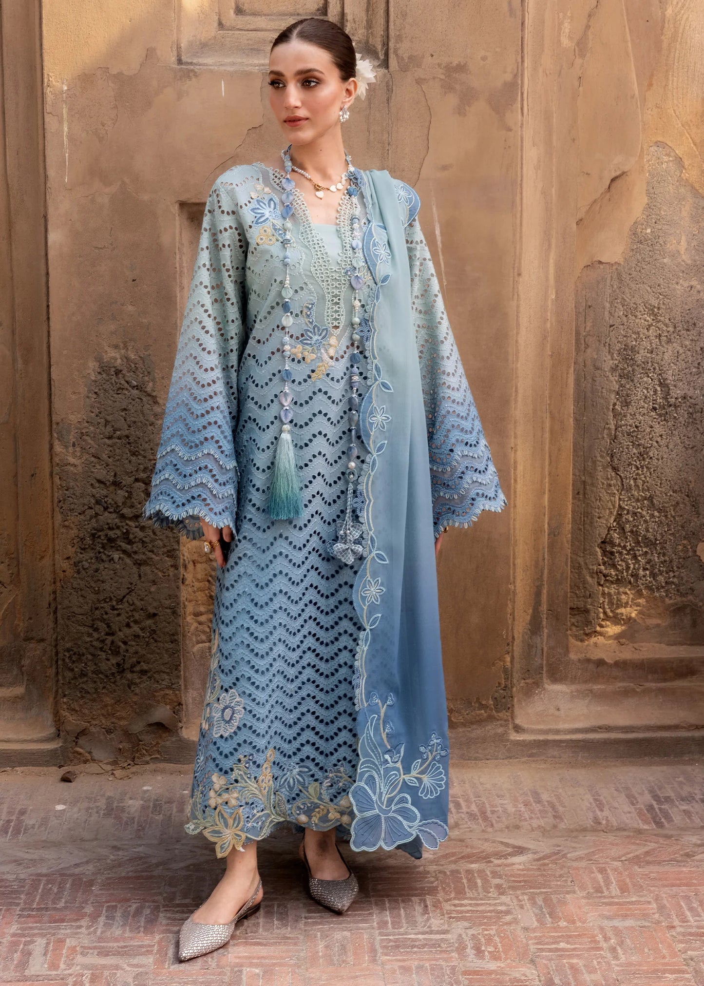 Crimson | 3 Piece Unstitched Embroidered Lawn | OMBRE LOVE - D8A