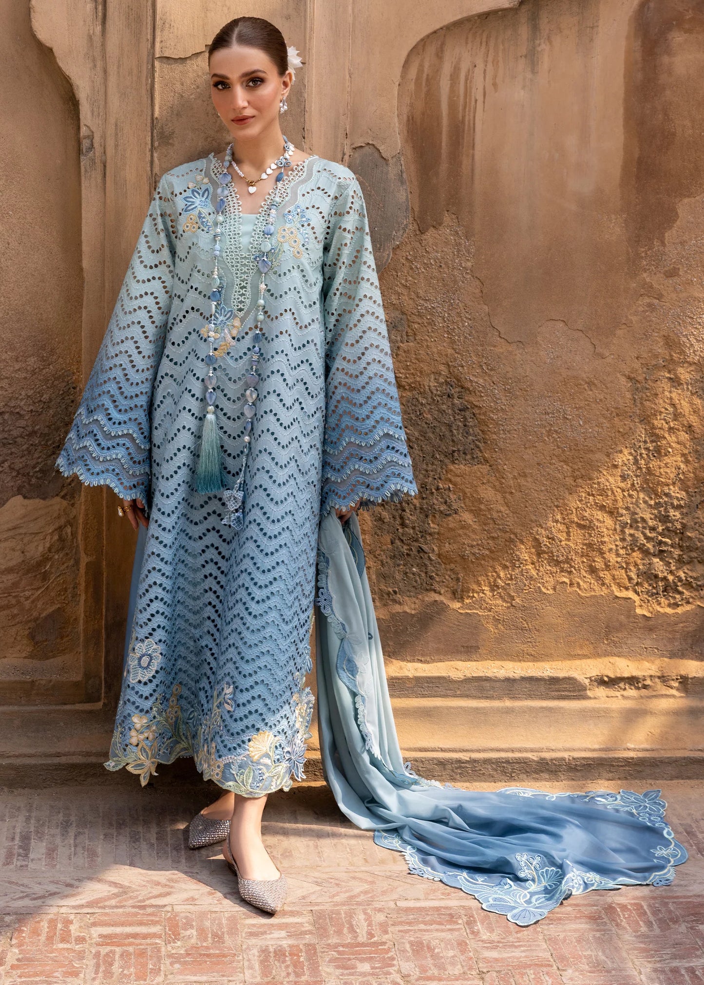 Crimson | 3 Piece Unstitched Embroidered Lawn | OMBRE LOVE - D8A
