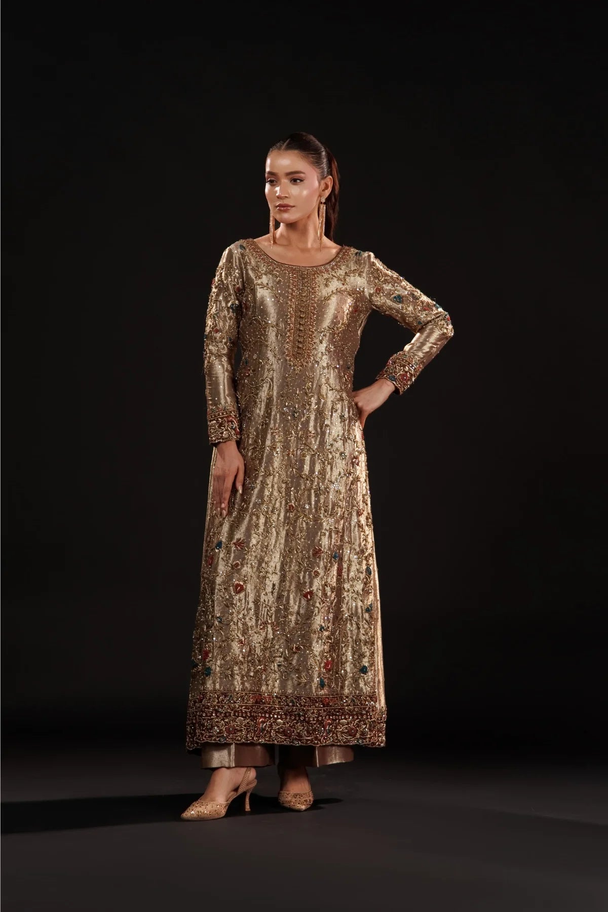 Usama | 3 Piece Unstitched Embroidered Silk | Gilded Mosaic