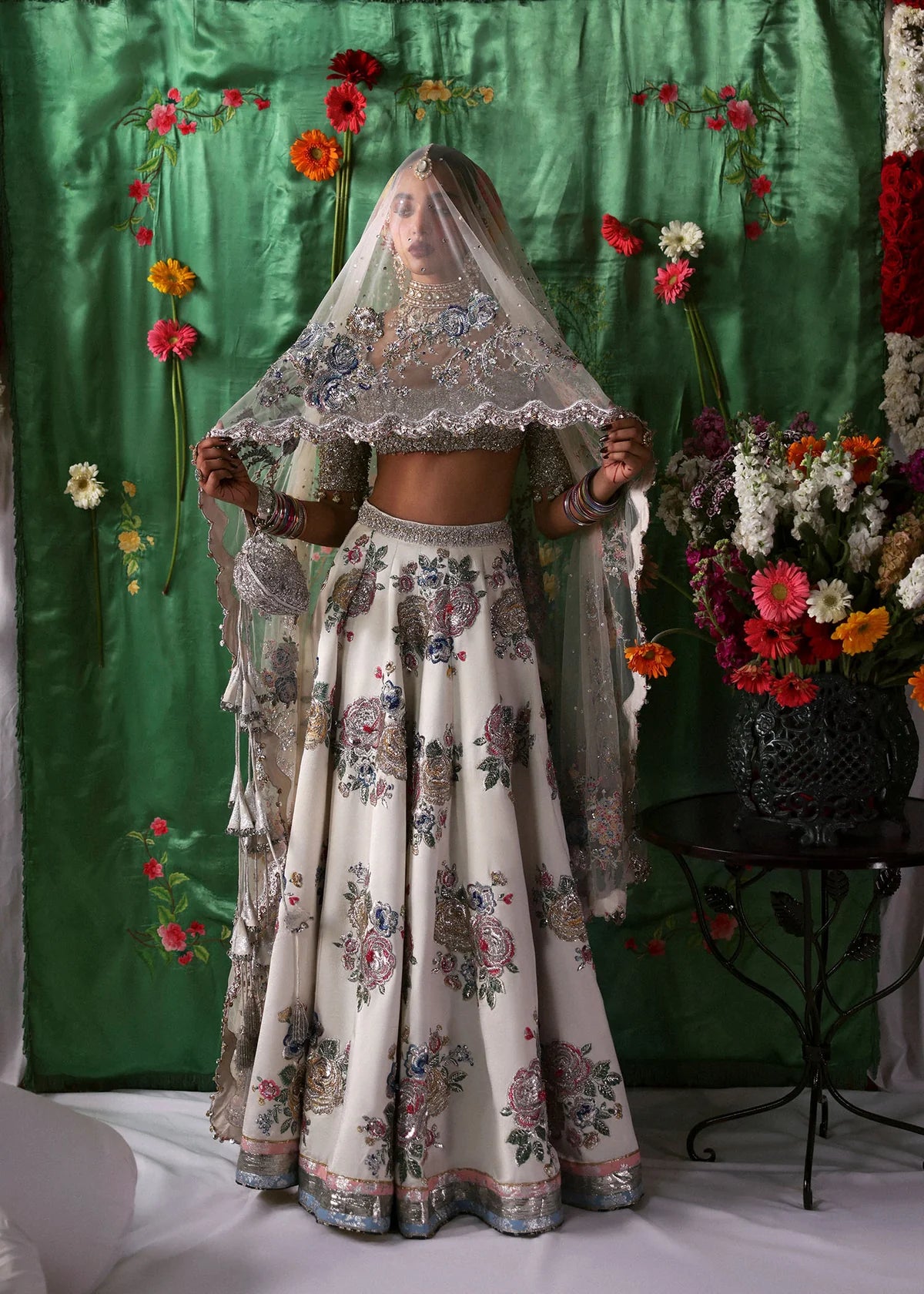 Hussain Rehar | 3 Piece Unstitched Embroidered Bridal Dress | Raks