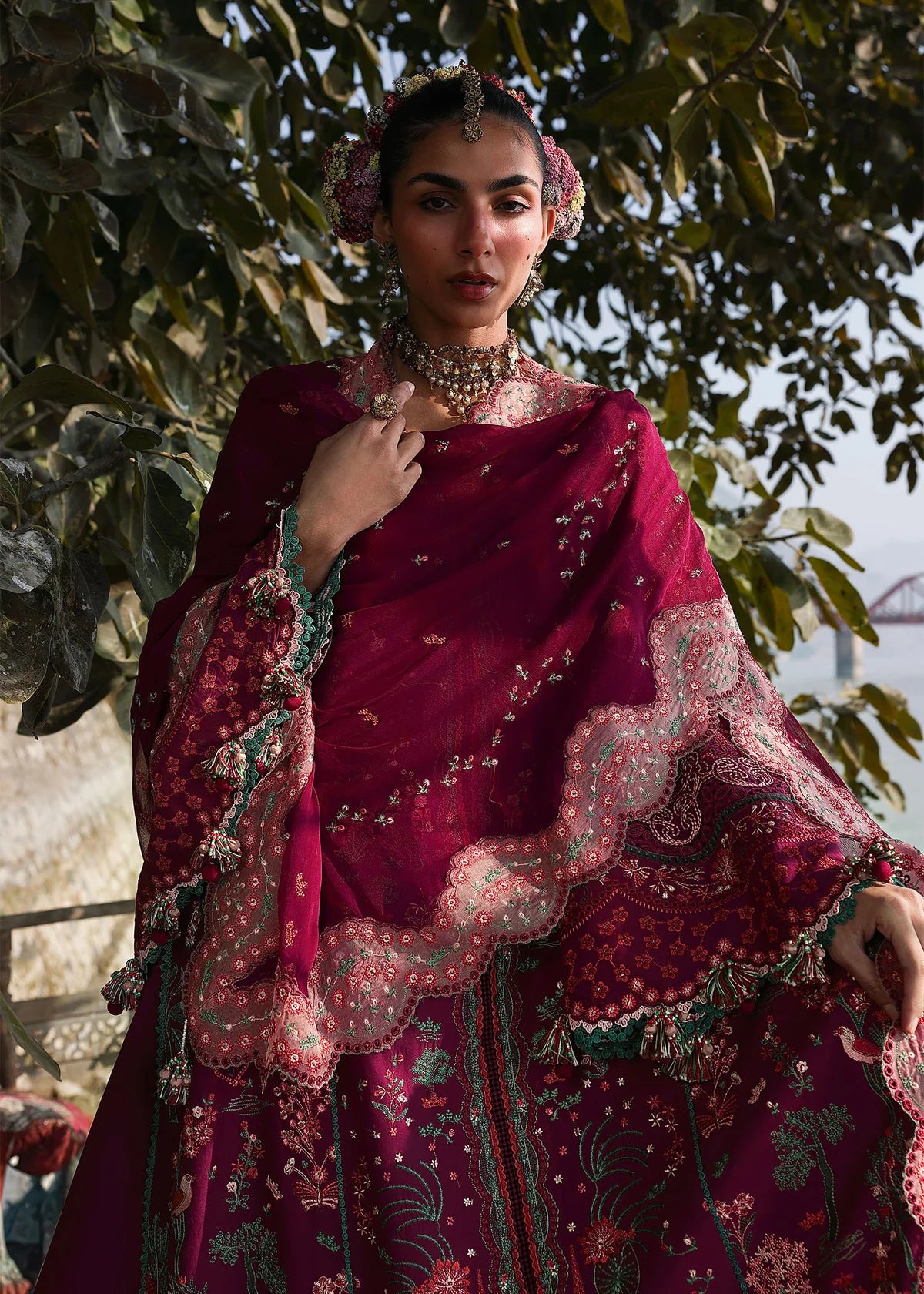 Hussain Rehar | 3 Piece Unstitched Embroidered Lawn | Anjas