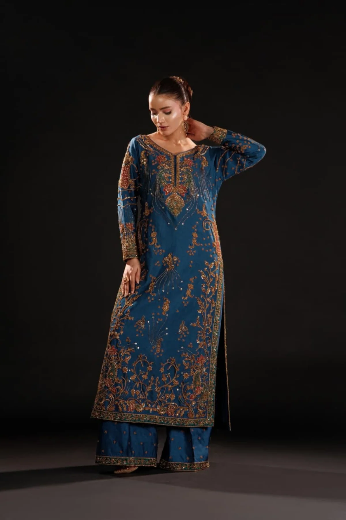 Usama | 3 {iece Unstitched Embroidered Tussle Silk | Azure Dynasty