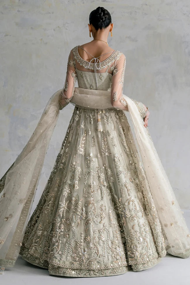 Ammara Khan | 3 Piece Unstitched Embroidered Jamawar Lehenga | Silver Dreams (D-10)