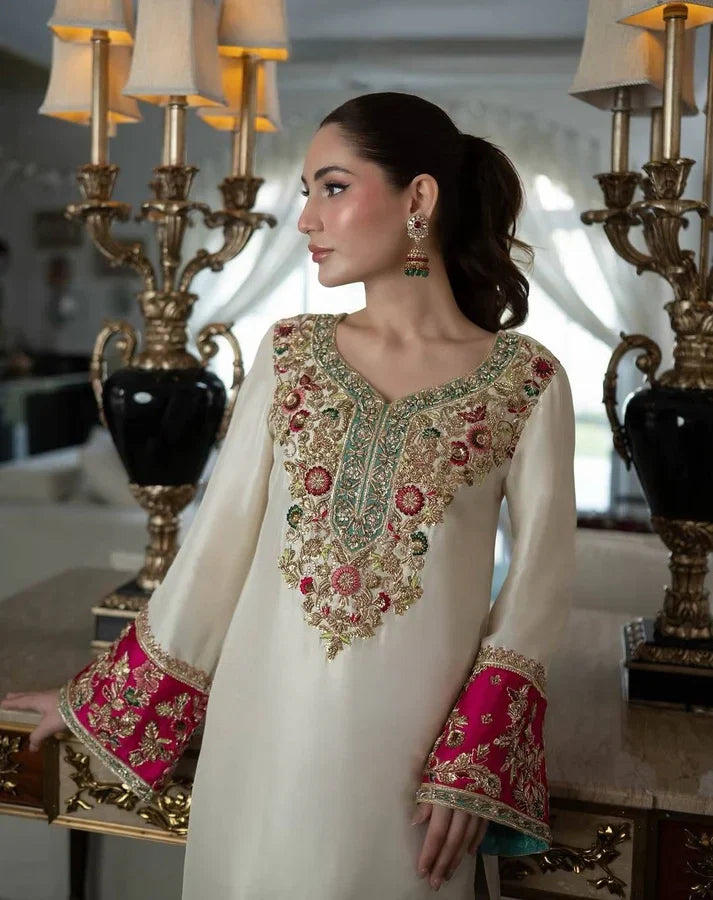Aleena Khan | 3 Piece Unstitched Embroidered Tussle Silk | Poshkari