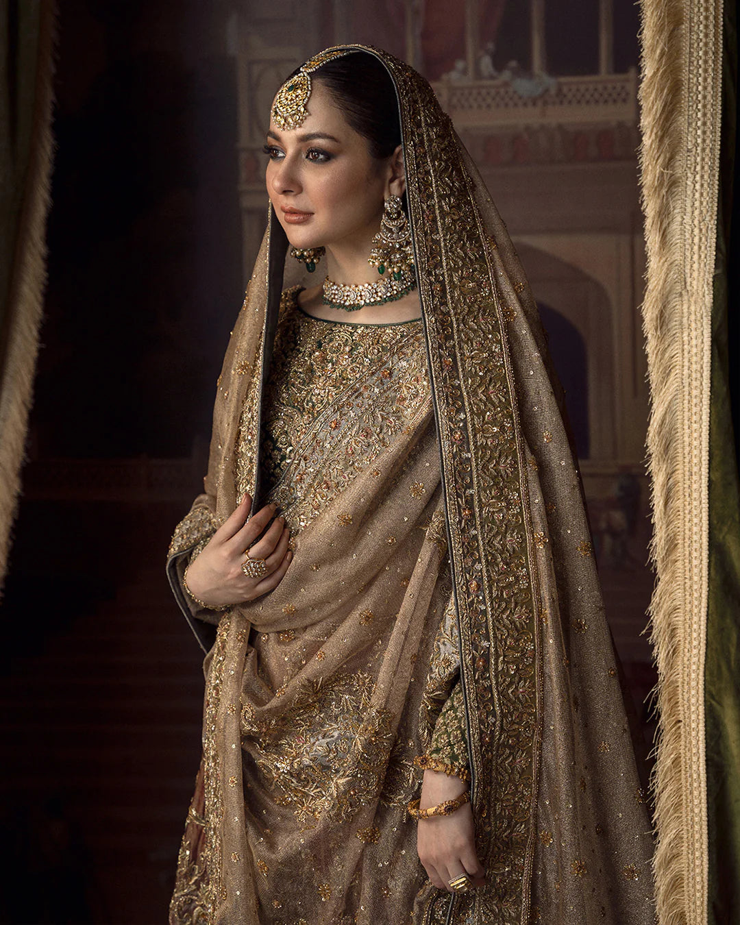 Faiza Saqlain | 3 Piece Unstitched Embroidered Tissue Lehenga | Muntaha