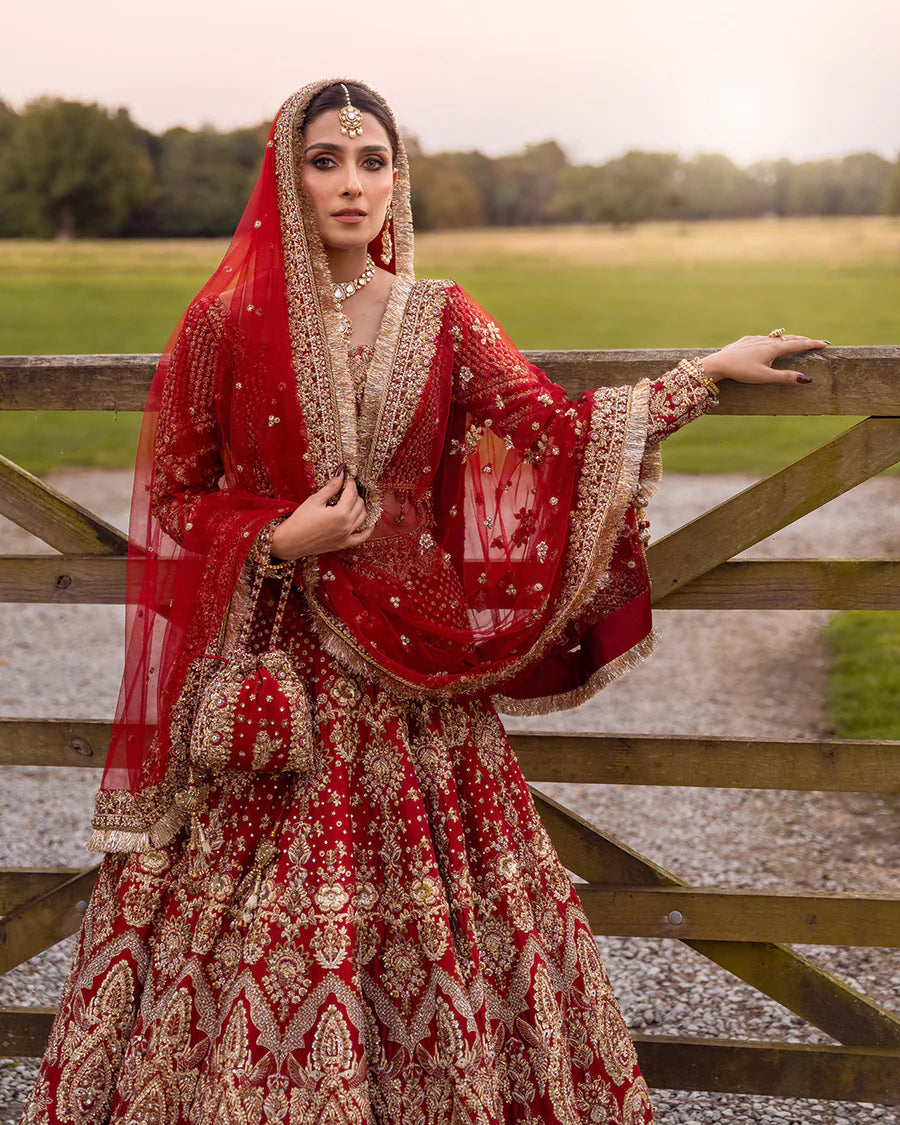 Faiza Saqlain | 3 Piece Unstitched Embroidered Raw Silk Choli Lehenga | Raeni