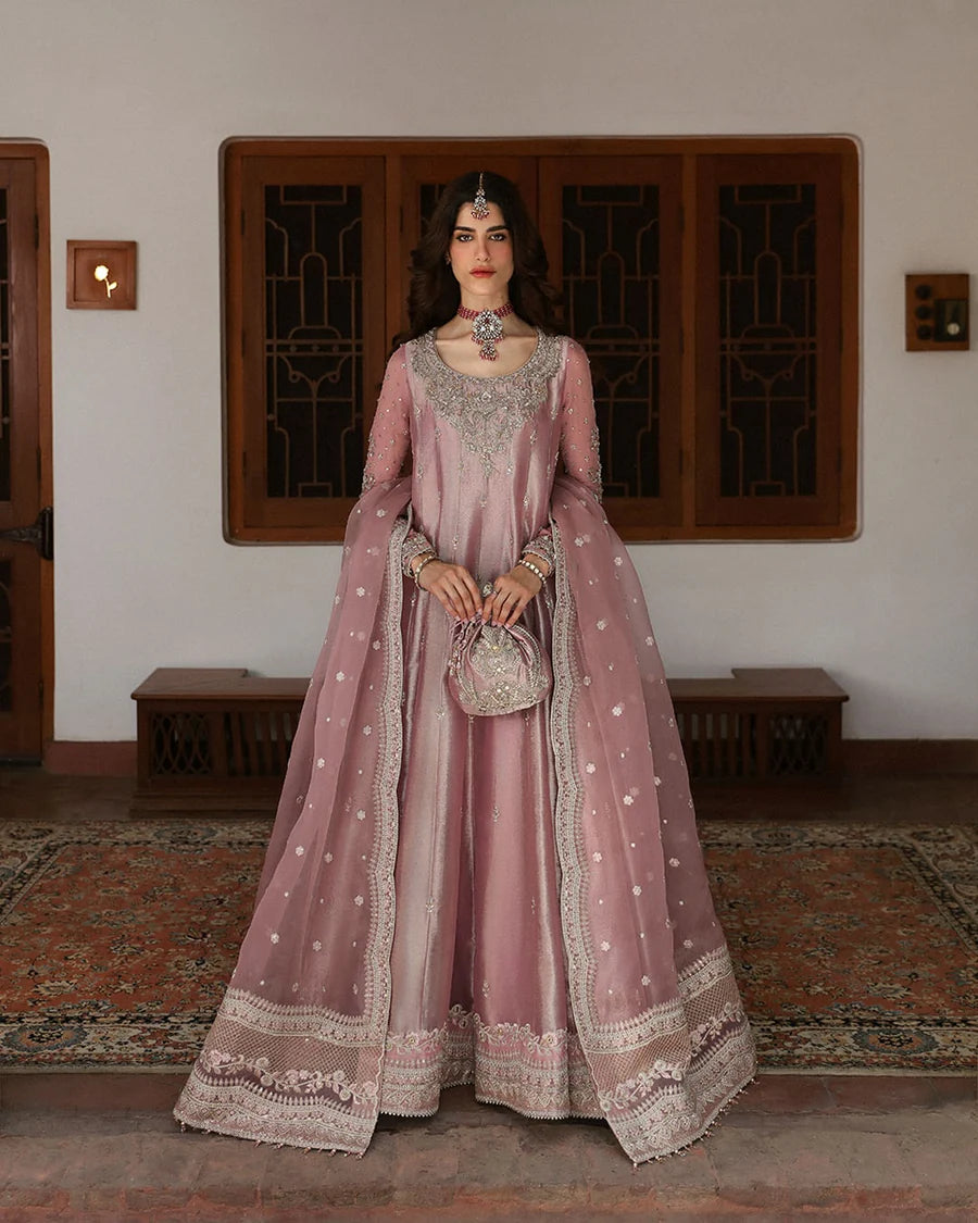 Faiza Saqlain | 3 Piece Unstitched Embroidered Embellished Tissue Pishwas | Halina