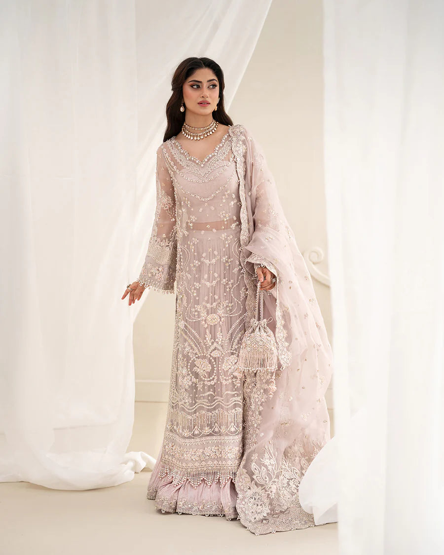 Faiza Saqlain | 3 Piece Unstitched Embroidered Organza Dress | ELA