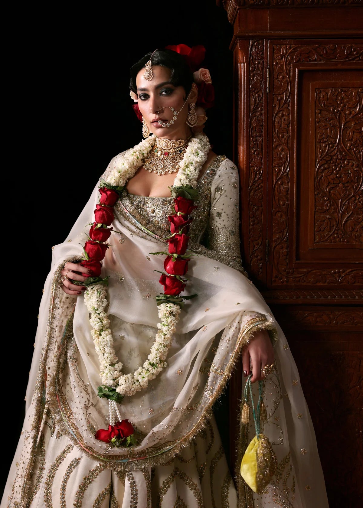 Hussain Rehar | 3 Piece Unstitched Embroidered Satin Lehenga | Chamkeli