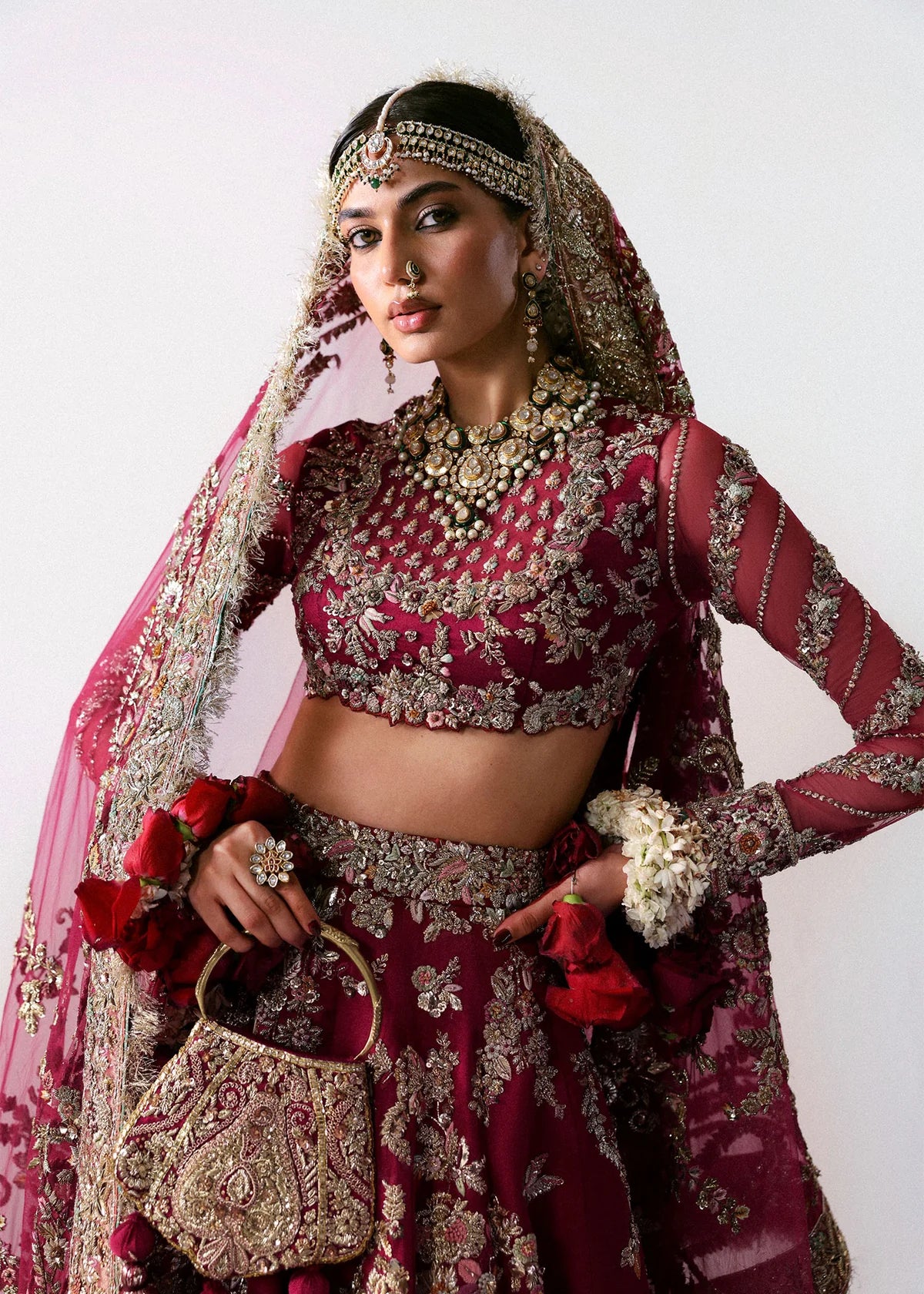 Hussain Rehar | 3 Piece Unstitched Embellished satin choli Lehenga | Naunihal