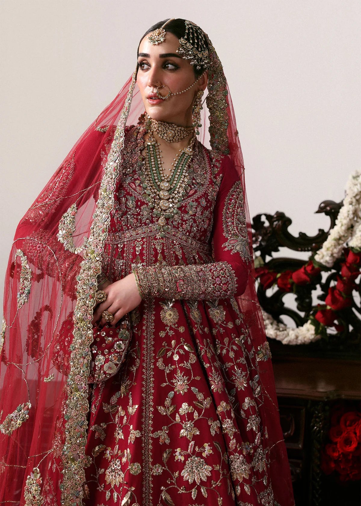Hussain Rehar | 3 Piece Unstitched Embroidered Chandheri Bunch Lehenga | Motiya