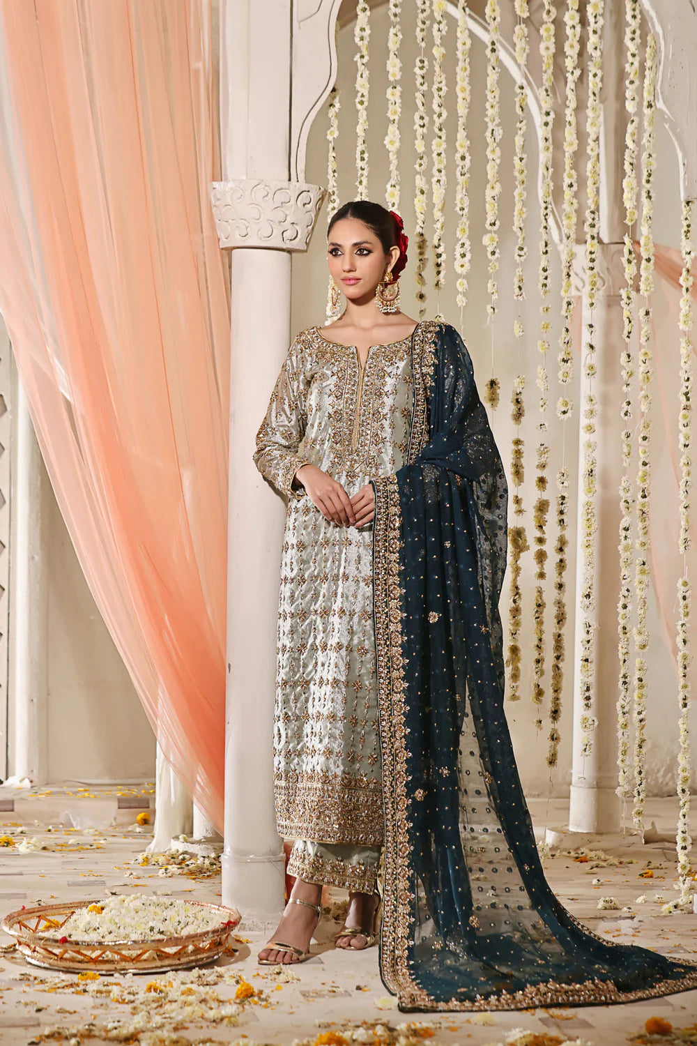 Rizwan Ahmed | 3 Piece Unstitched Embroidered Tissue Zari Fabric | Mahnoor