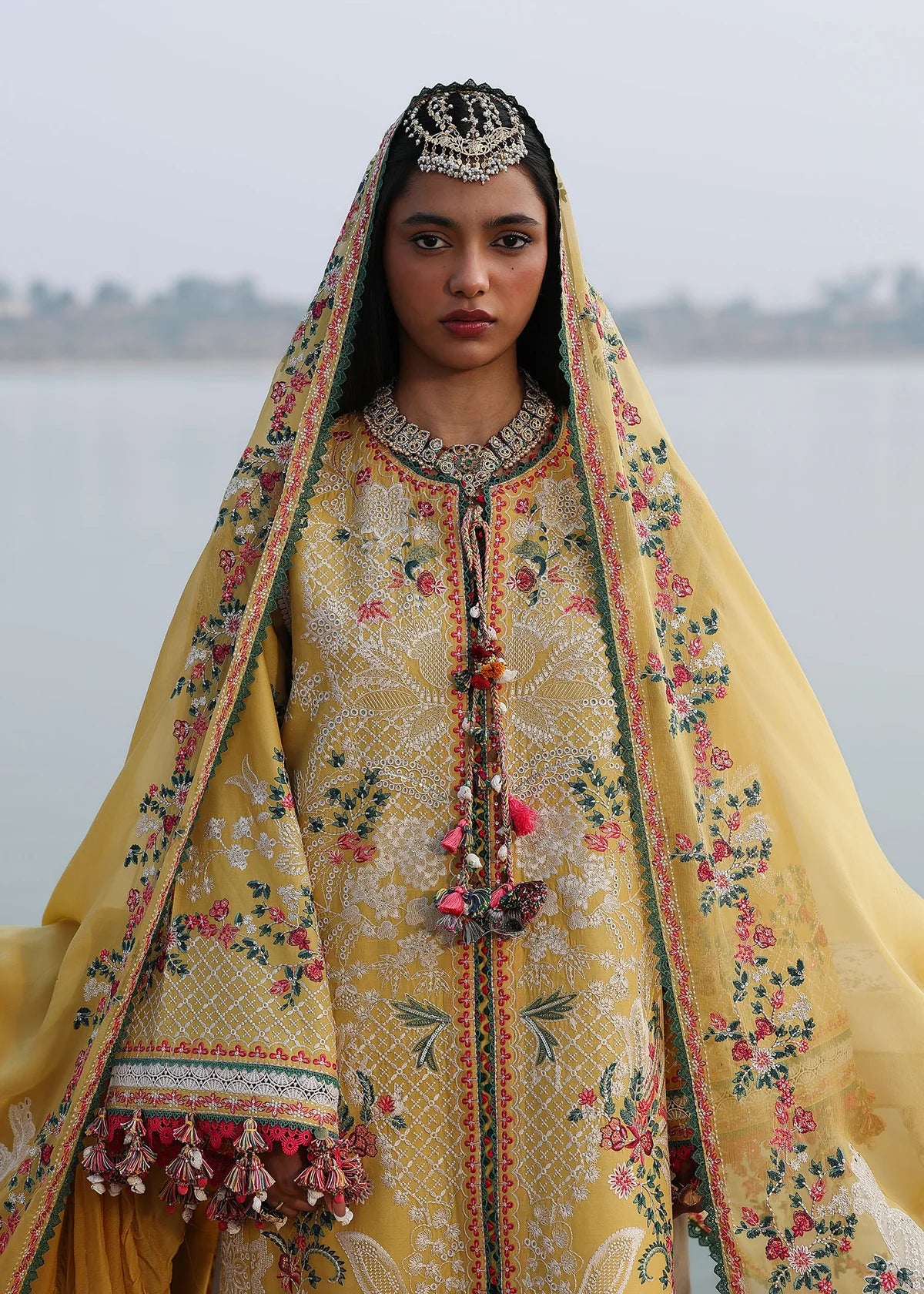 Hussain Rehar | 3 Piece Unstitched Embroidered Lawn | Ochre