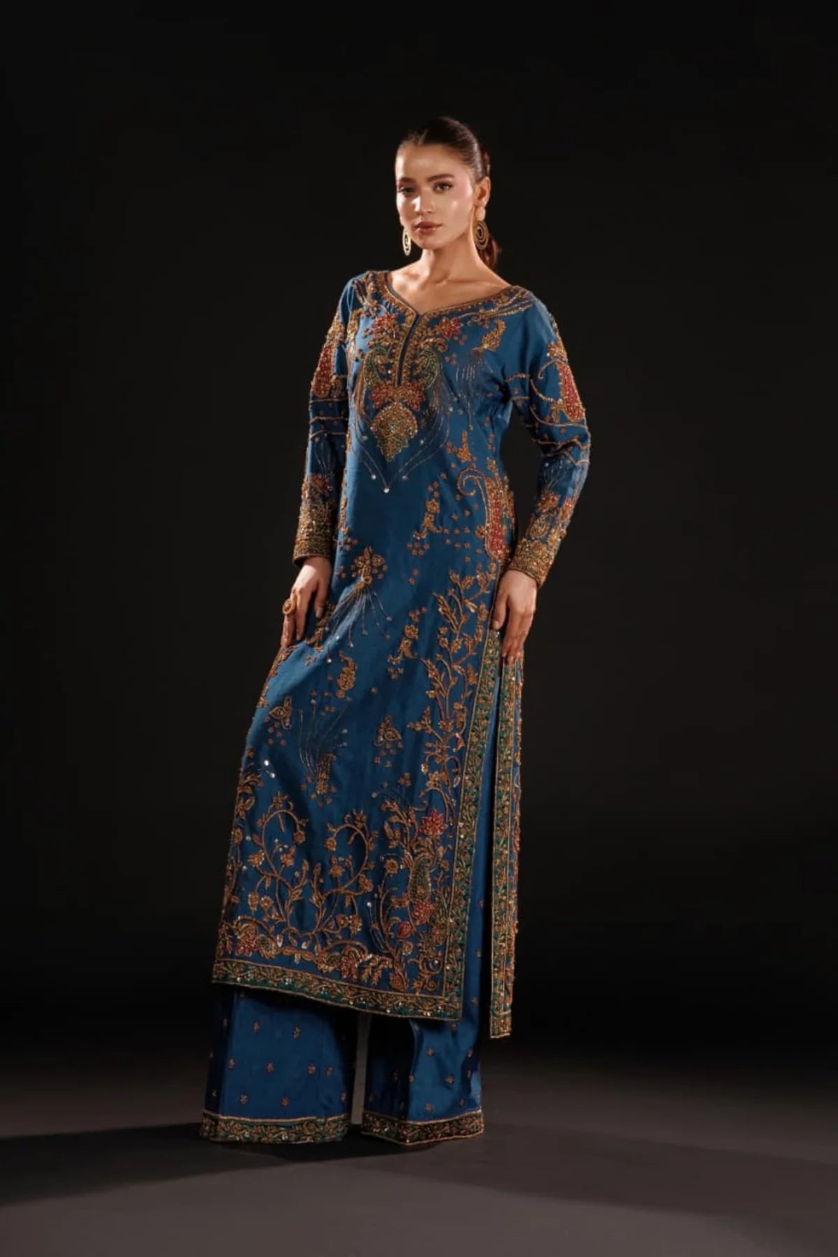 Usama | 3 {iece Unstitched Embroidered Tussle Silk | Azure Dynasty
