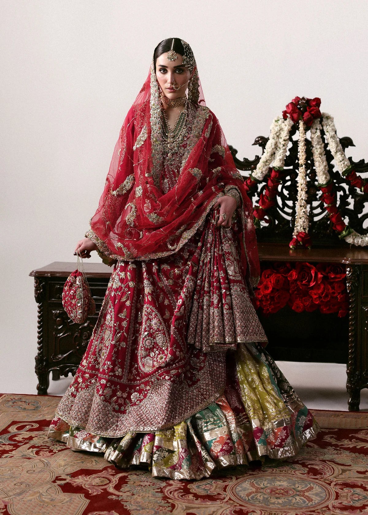 Hussain Rehar | 3 Piece Unstitched Embroidered Chandheri Bunch Lehenga | Motiya