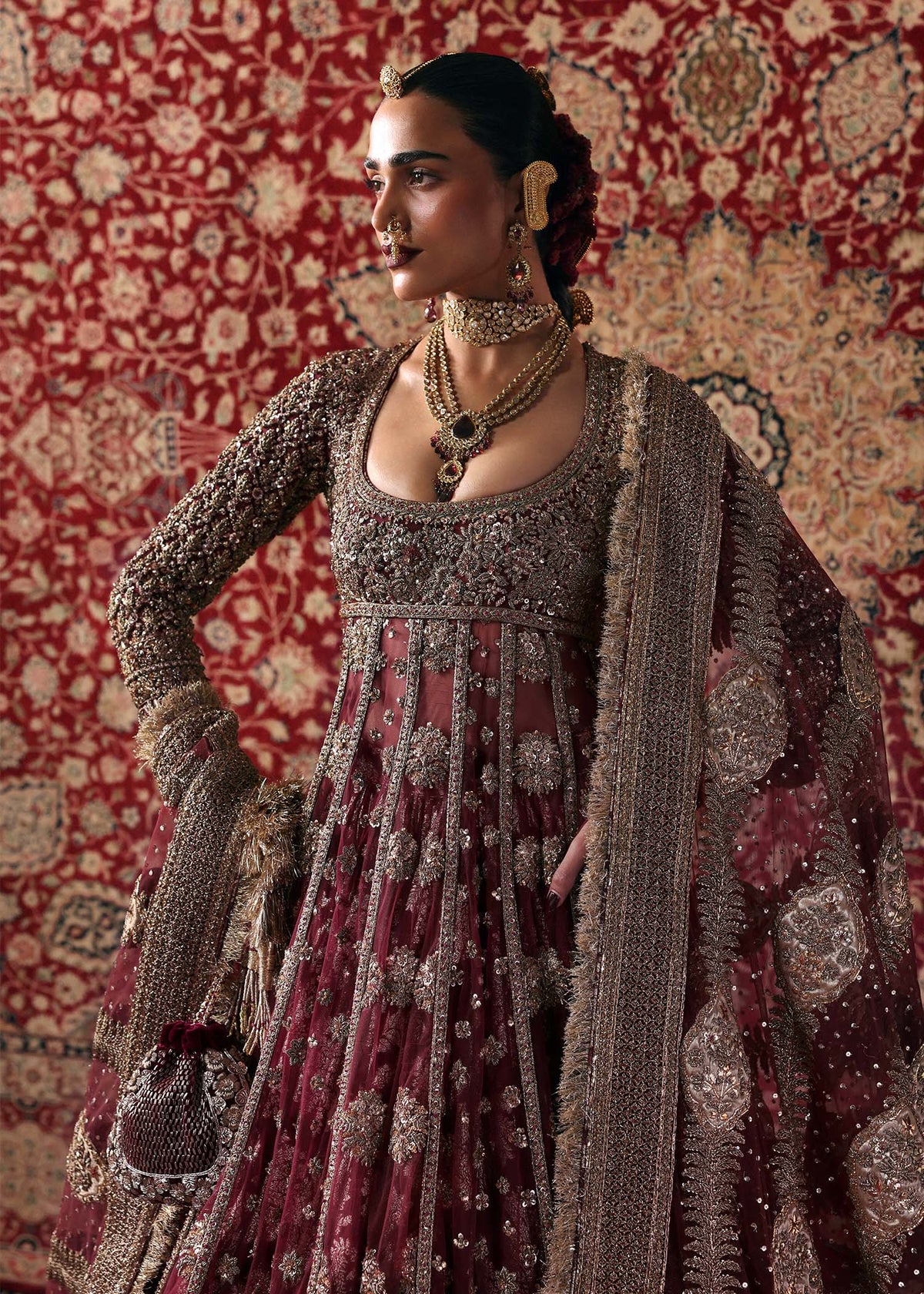 Hussain Rehar | 3 Piece Unstitched Embroidered Chandheri Bunch Lehenga | Bayaan