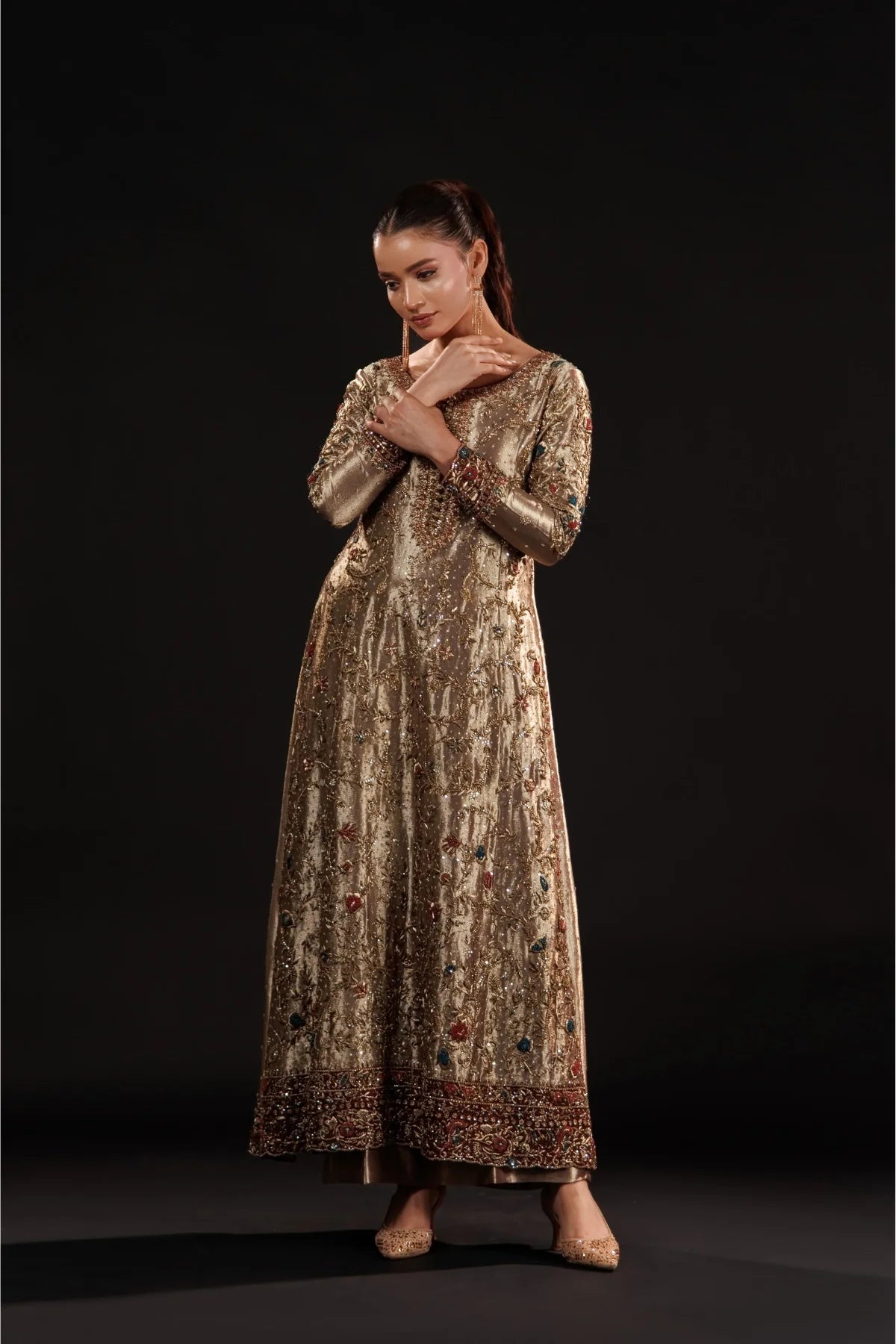 Usama | 3 Piece Unstitched Embroidered Silk | Gilded Mosaic